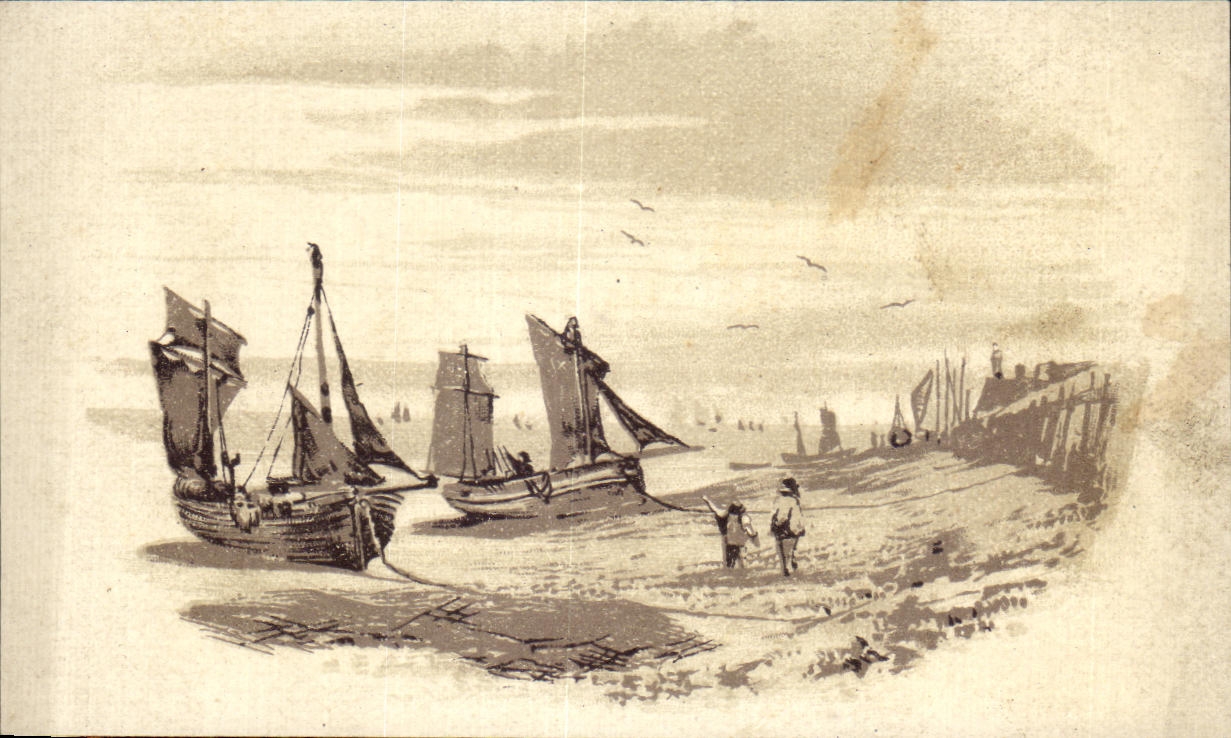 Chromo Bateaux sur la la plage