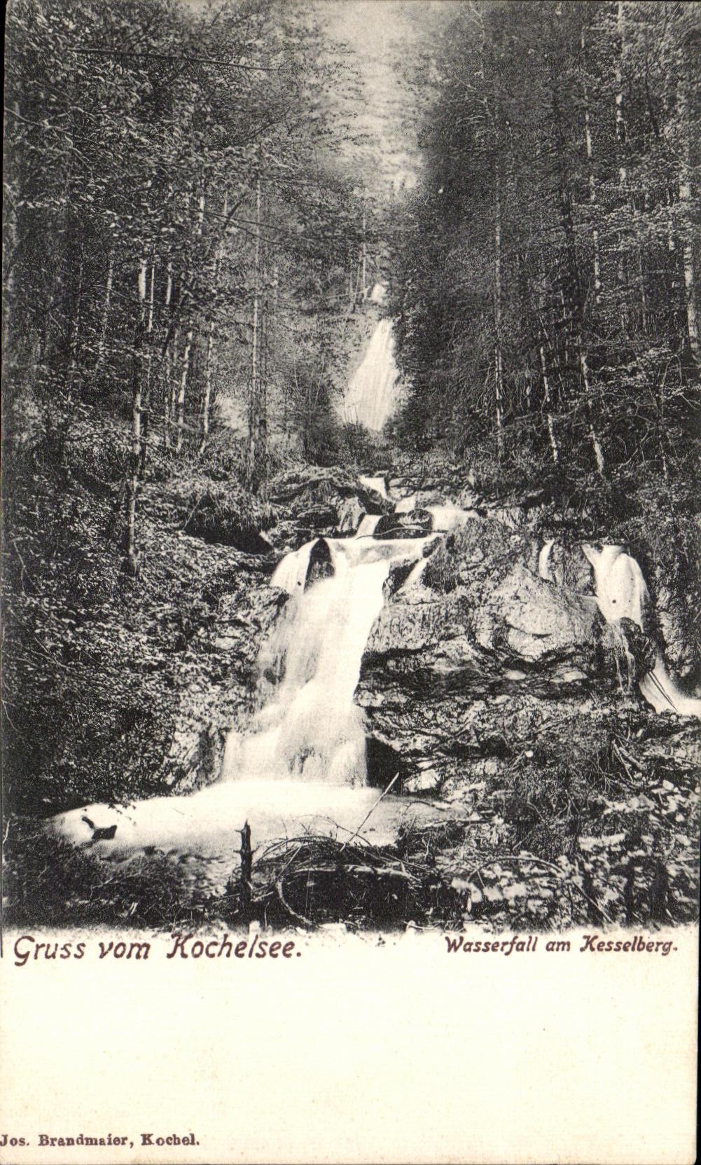 CPA gruss vom Kochelsee Wasserfall am Kesselberg