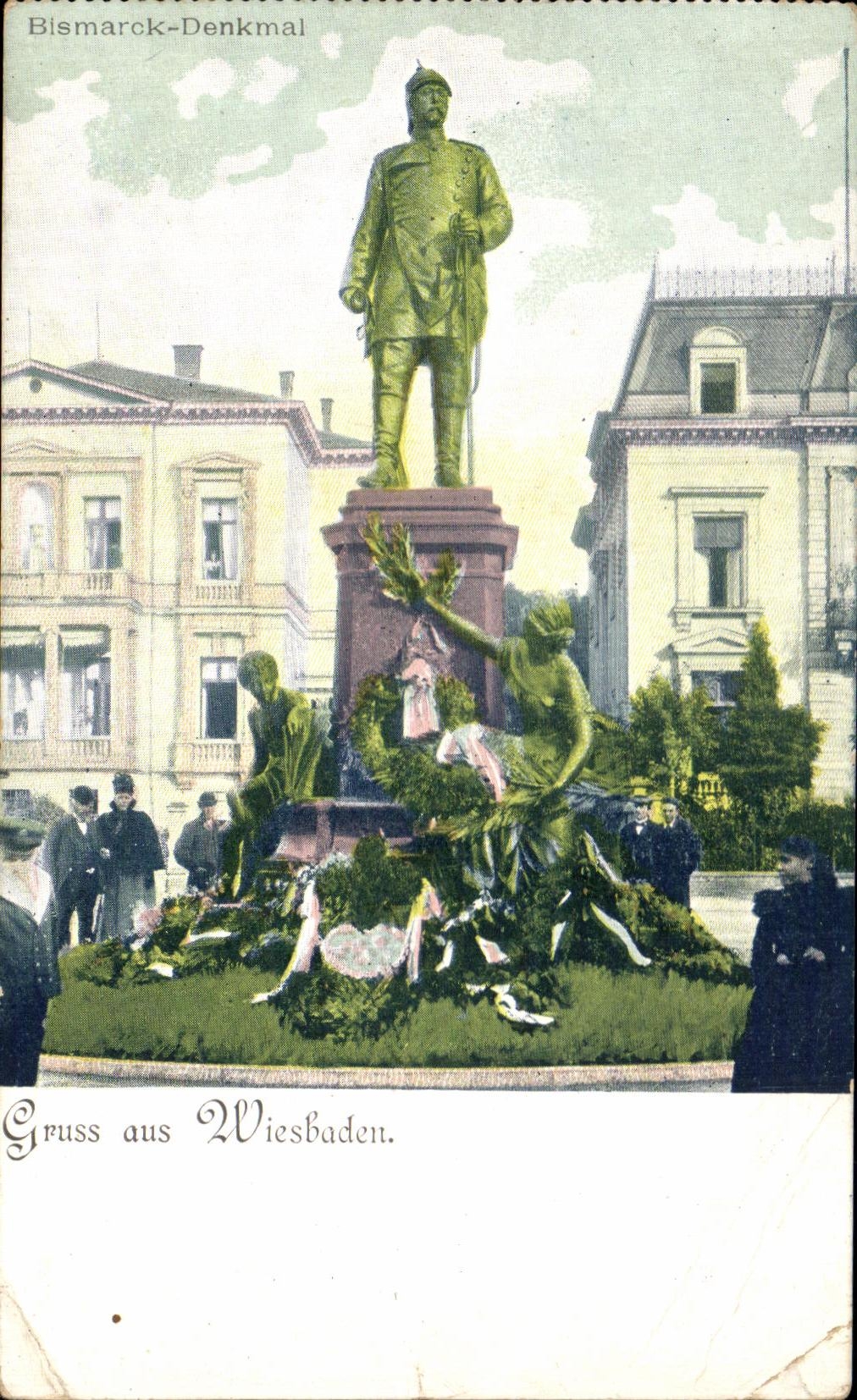 CPA Blsmarck Denkrnal Gruss aus Wiesbaden