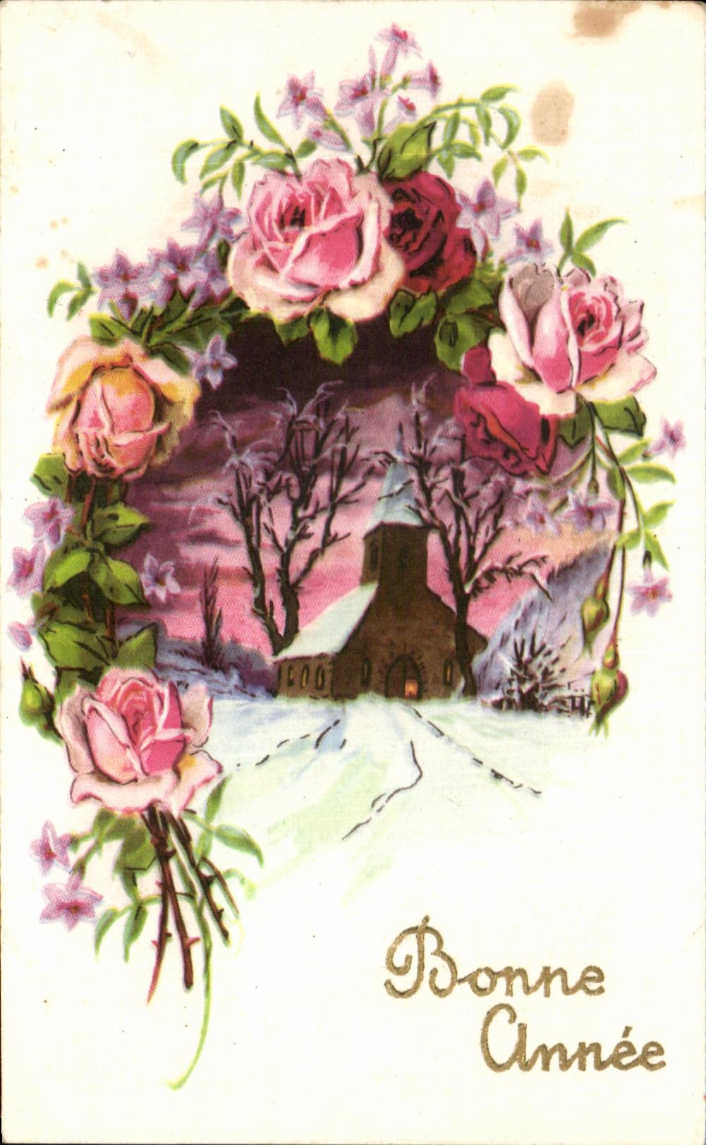 La fantasia de CPA florece Feliz Ano Nuevo