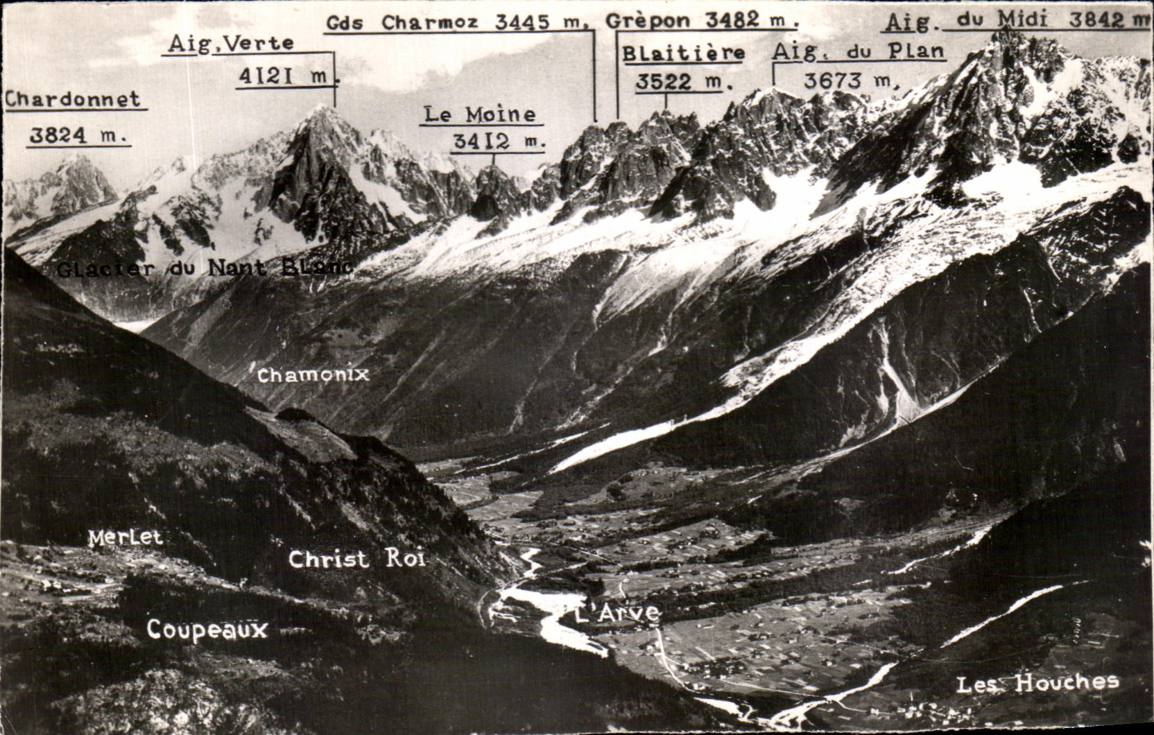 CPA Vallee de chamonix et les grandes aiguilles Les Houches Christ Roi L'arve Coupeaux Merlet