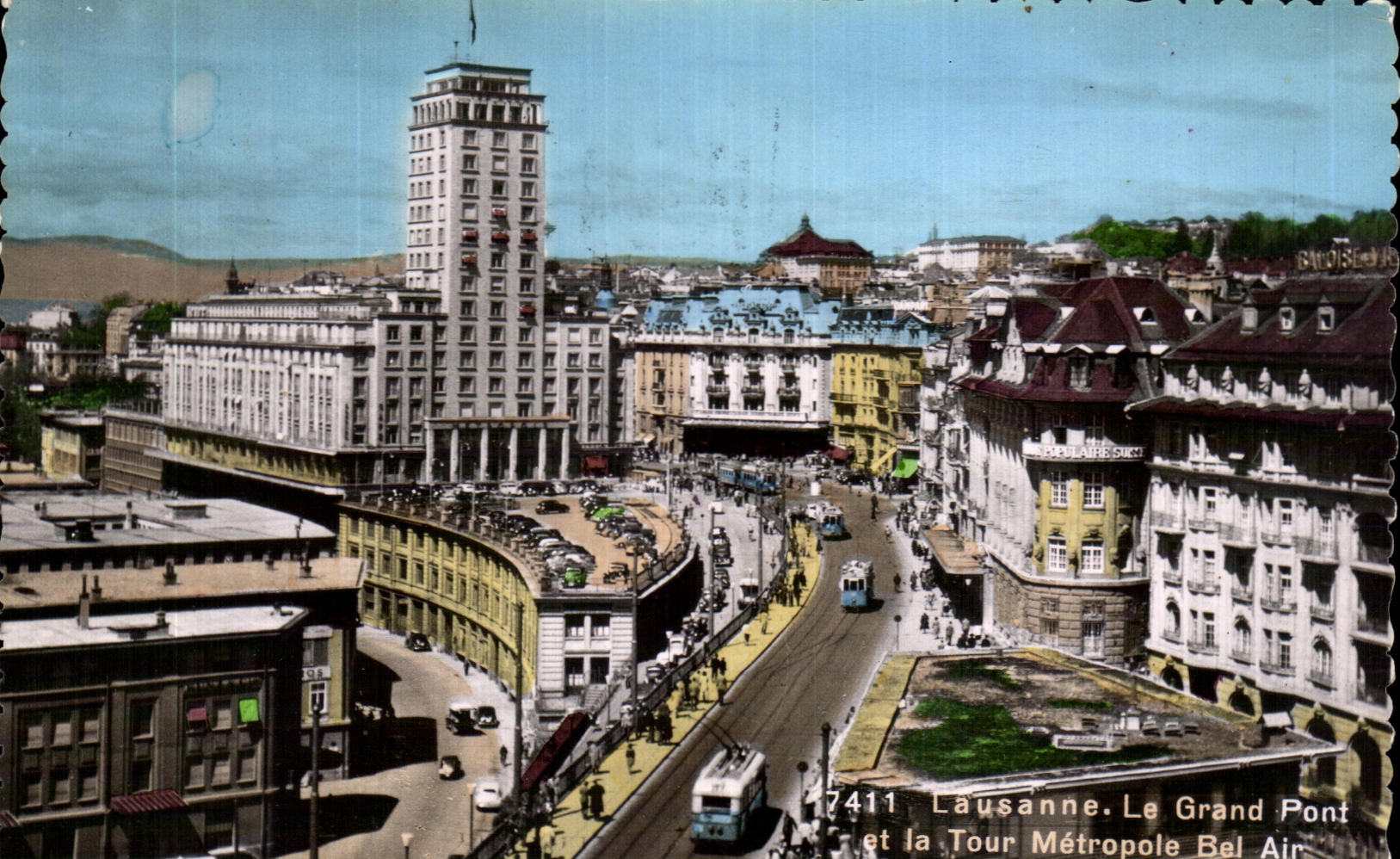 CPA Lausanne Le Grand Pont et la Tour Metropole Bel Air