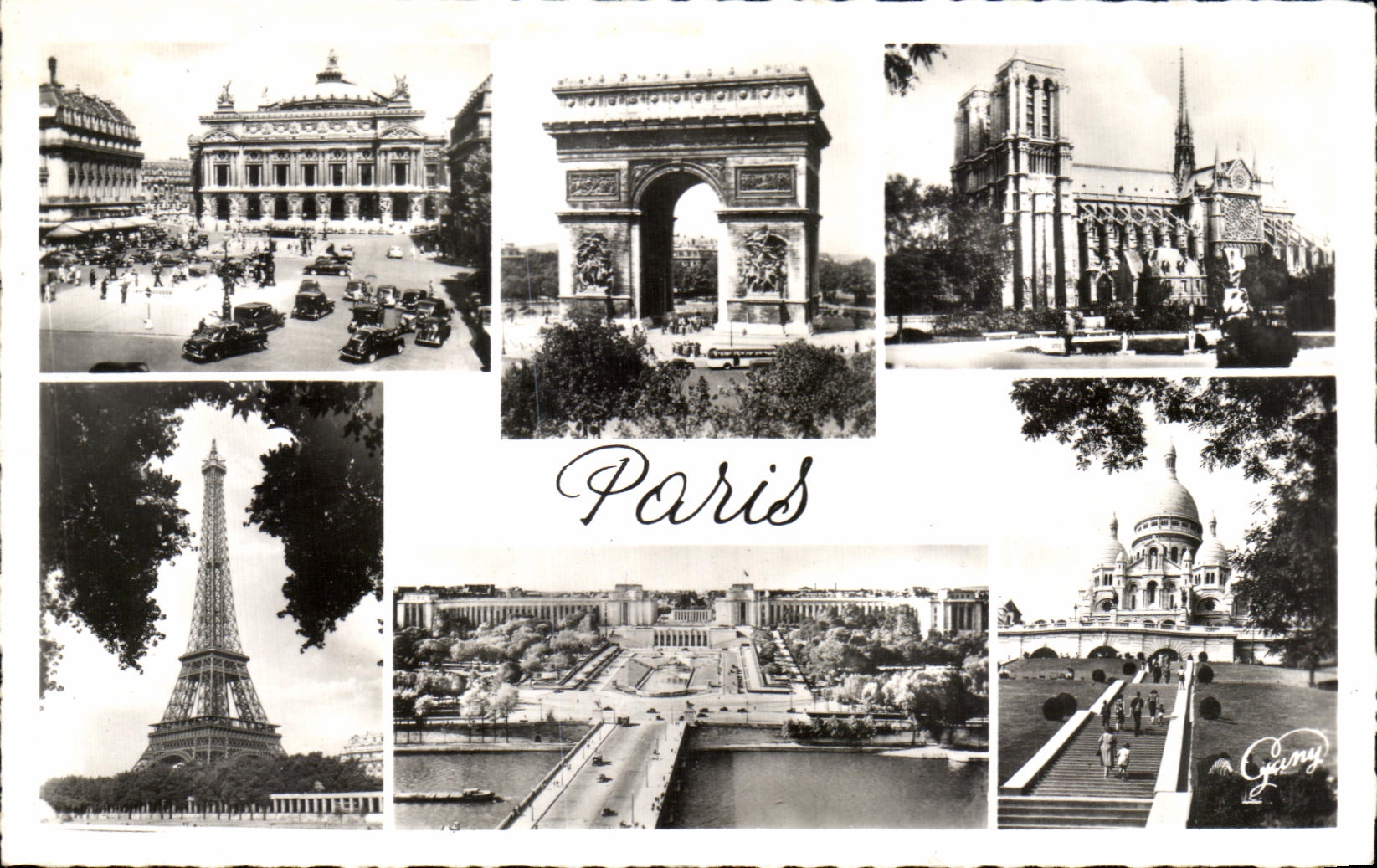 CPSM Paris Tour Eiffel opera Notre Dame Sacre Coeur