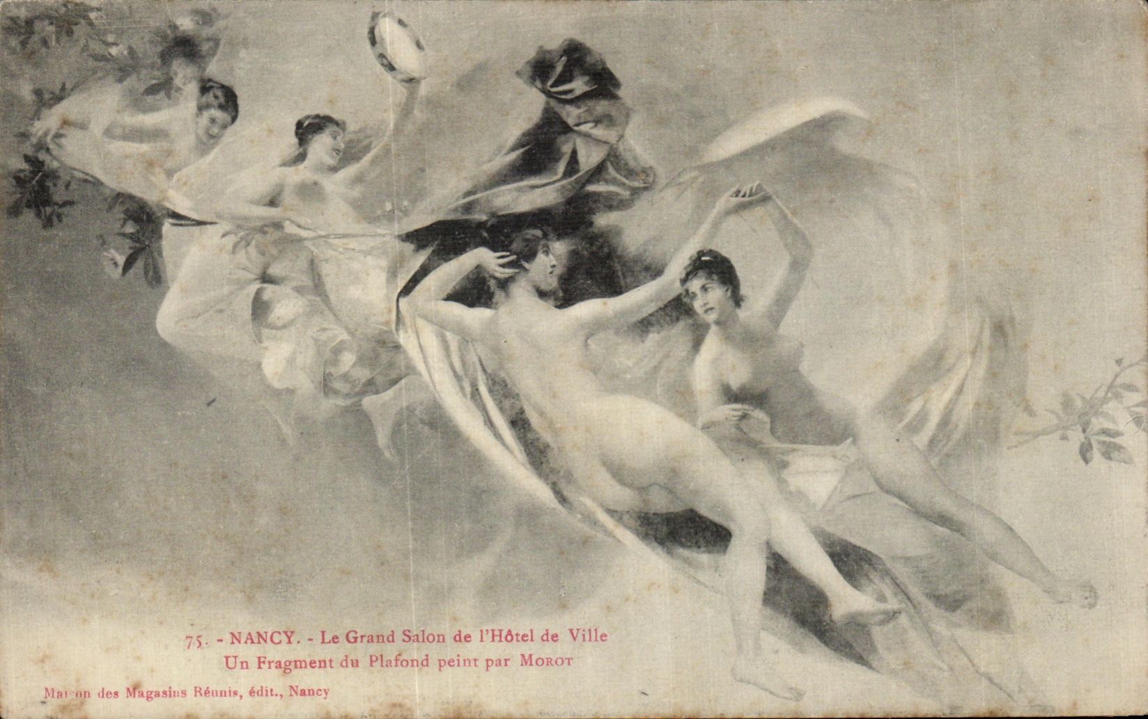 CPA Nancy Le Grand Saion I'Hotel de VIlle Un Fragment du plafond peint par Morot Femmes nues