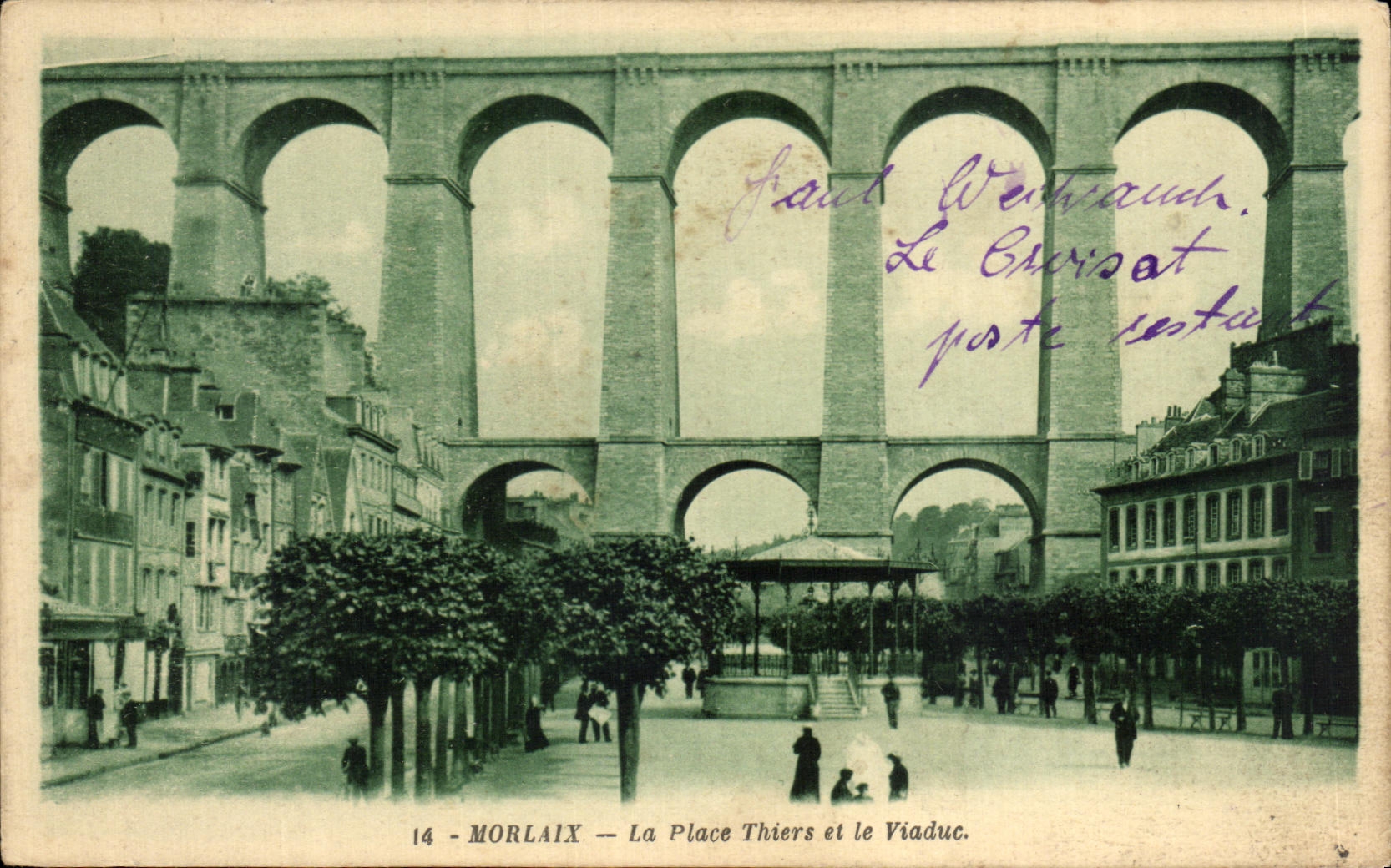 CPA Morlaix La Place Thiers et le Viaduc