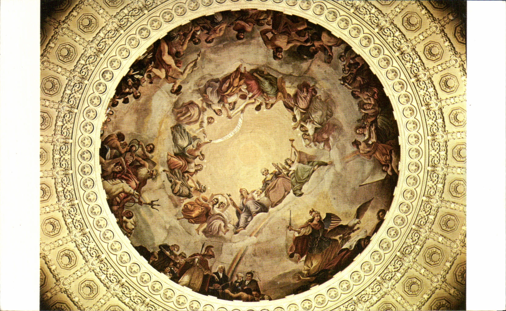 CPA Heroic figures dispaly time enhabced colors in this closeup of the Capitol Dome's Apotheosis of Washington