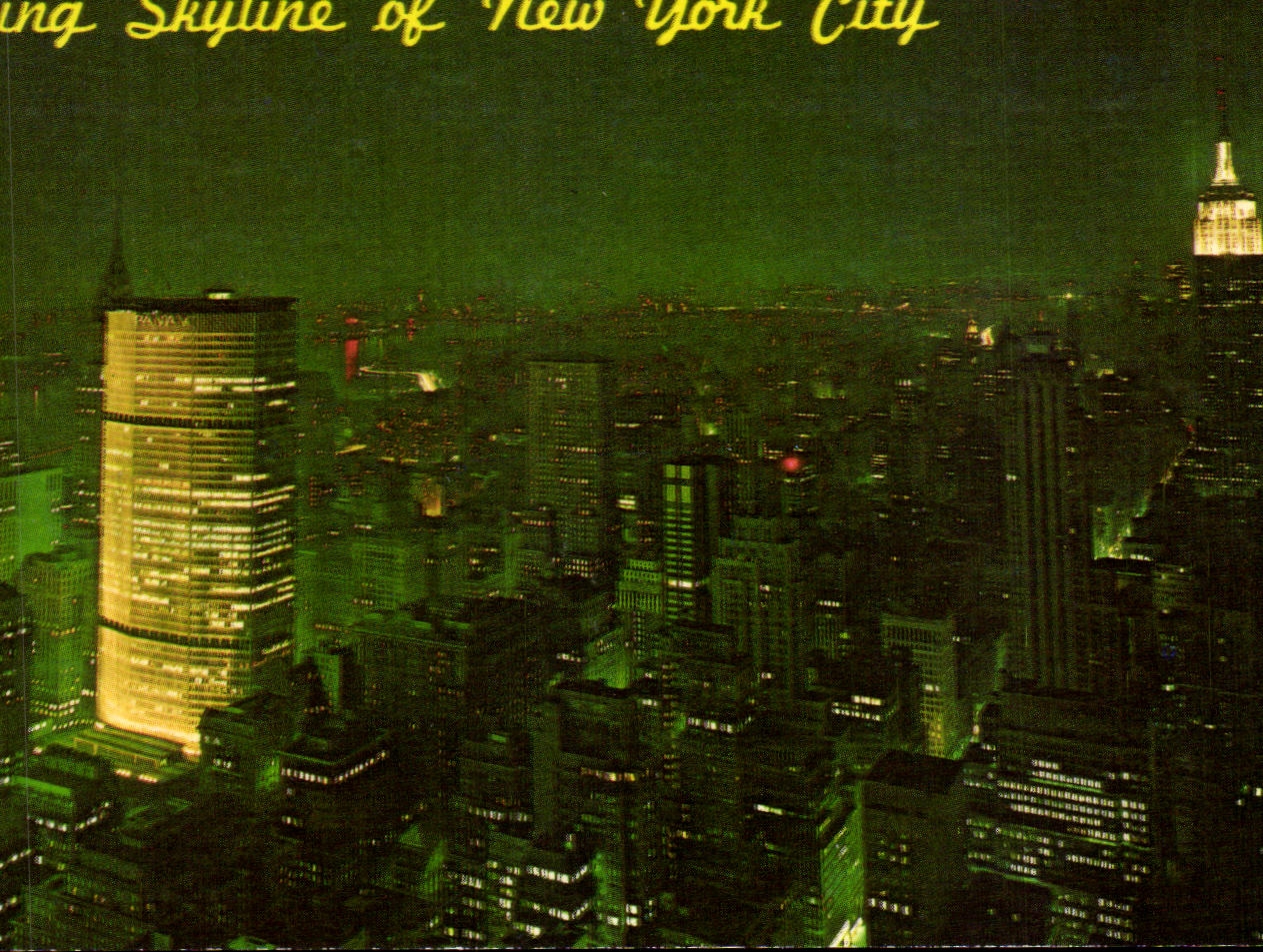 CPA Glittering panorama of the New York City Skyline Showing Chrysler Pan Am and Empire Sate Buildings
