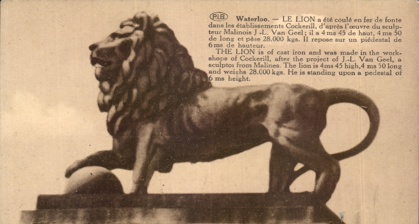 CPA Waterloo Le Lion A Ete Coule En Fer De Fonte Dans Les Etablisements