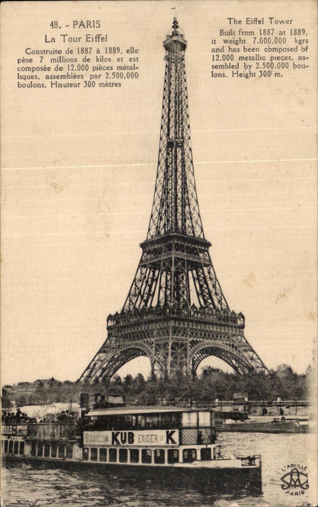 CPA Paris La Tour Eiffel Peniche KUB