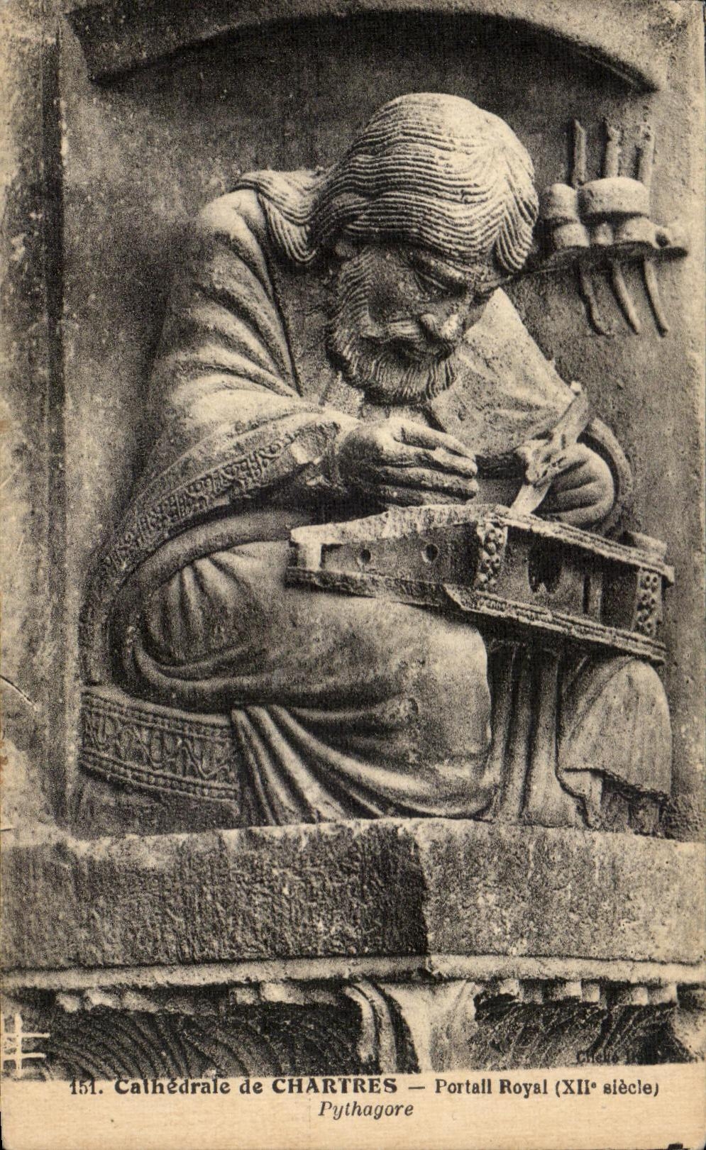 CPA Cathedral of Chartres Portall Royal Pythagore