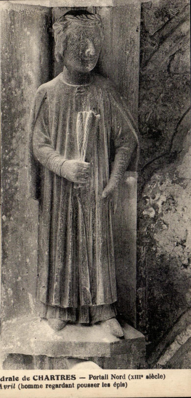 CPA Cathedral of Northern Chartres Gate Man April looking at pushing ears