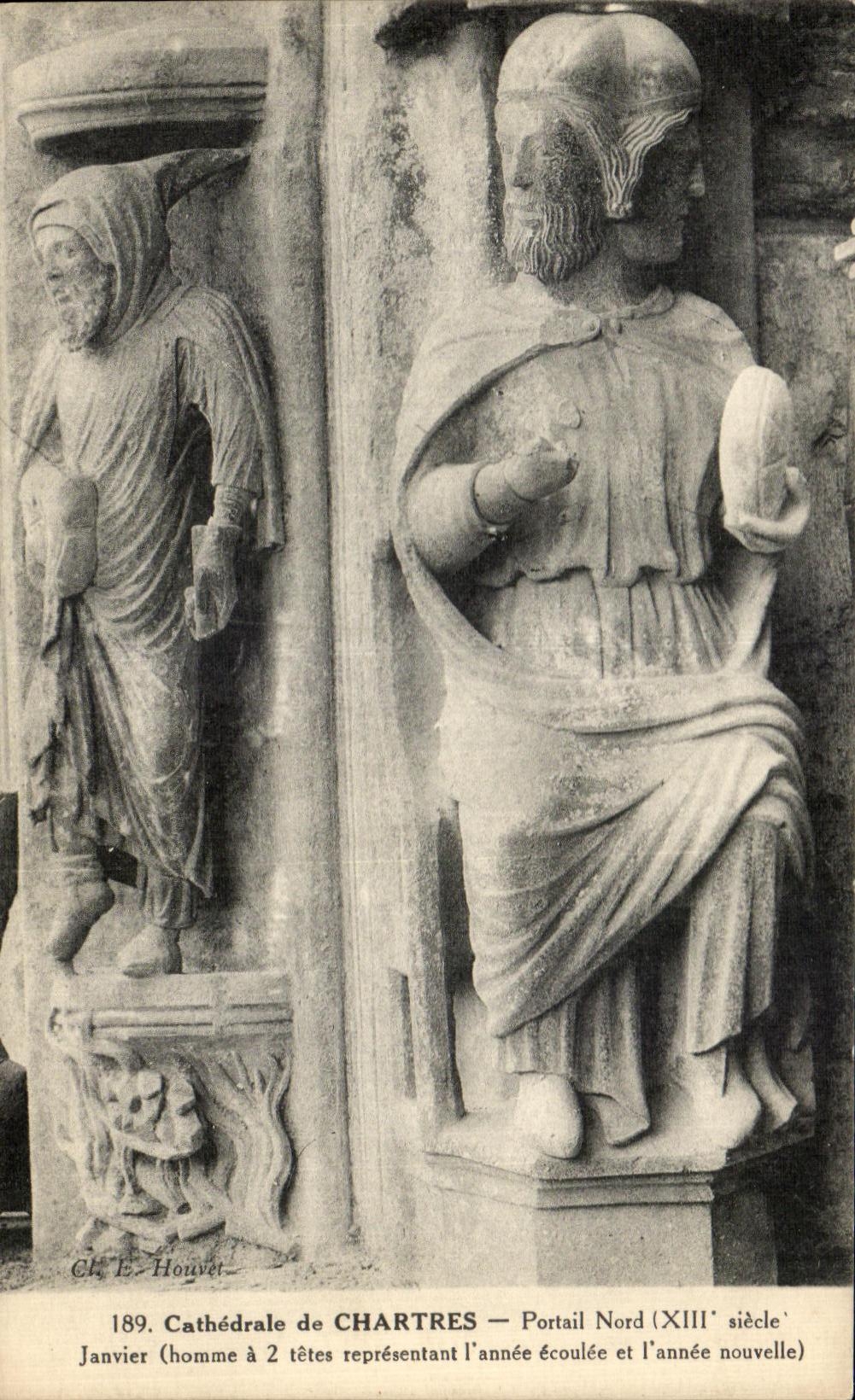 CPA Cathedrale of Northern Chartres Portail Homem January has 2 heads representing the past year and the new year