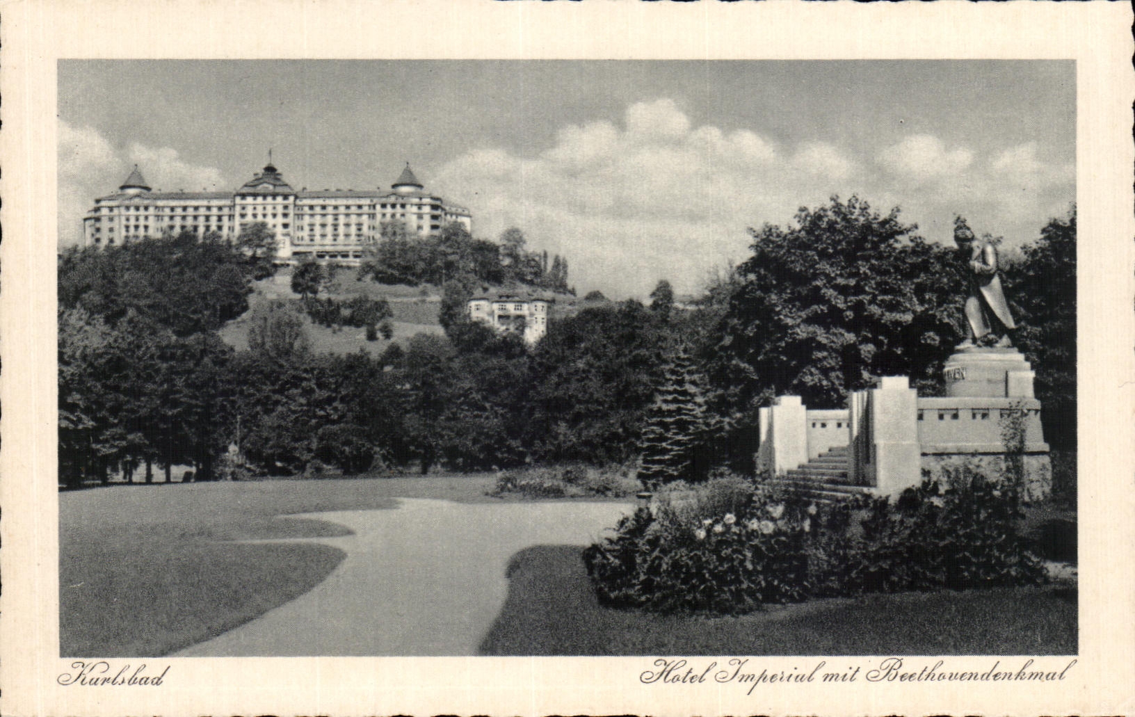 CPA Karlsbad hotel Imperial lit Beethovendenkmal