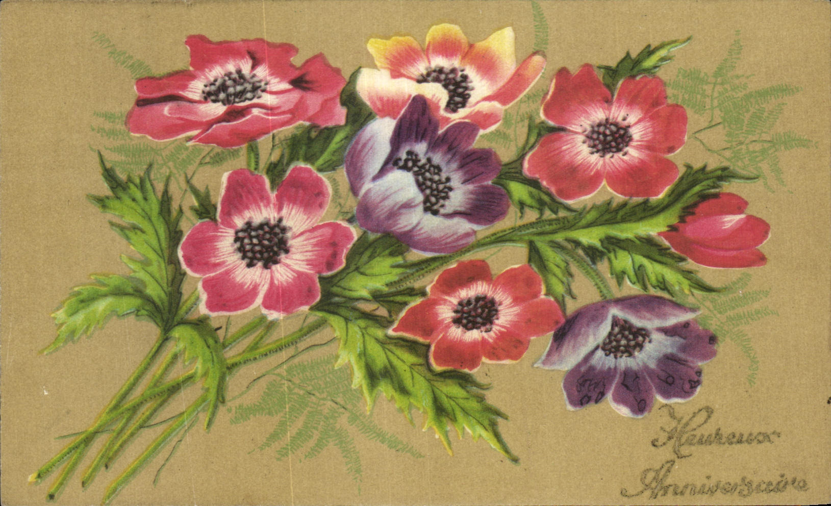 Cumpleanos feliz de las flores de la fantasia de CPA