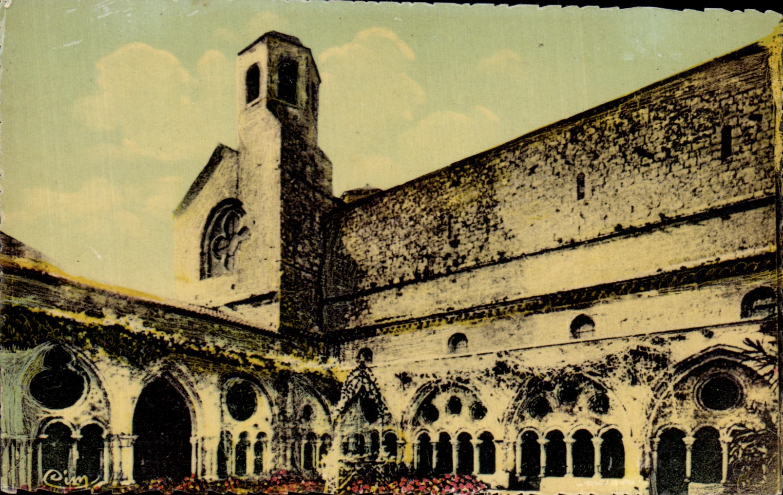 Abadia de CPA Narbonne de los claustros de Fontfroide y la torre de I Eglsie