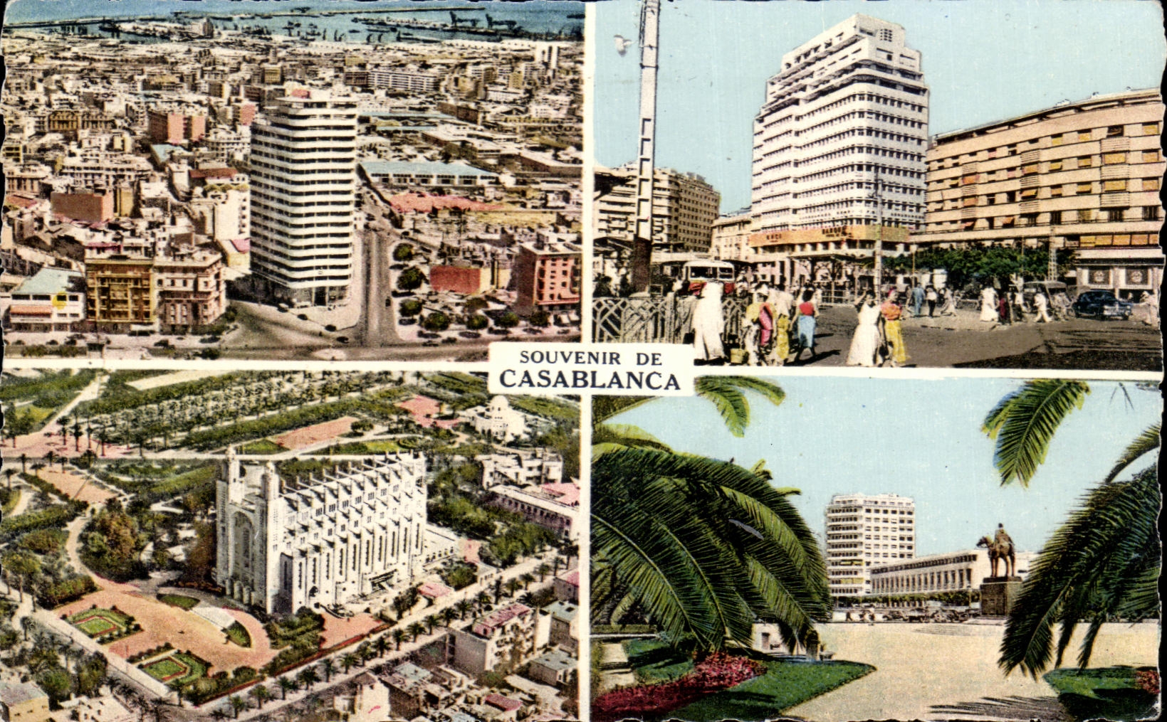 CPA Souvenir De Casablanca Maroc Place de la Revolution Francaise Place de France Eglise du Sacre Coeur Place Lyautey 