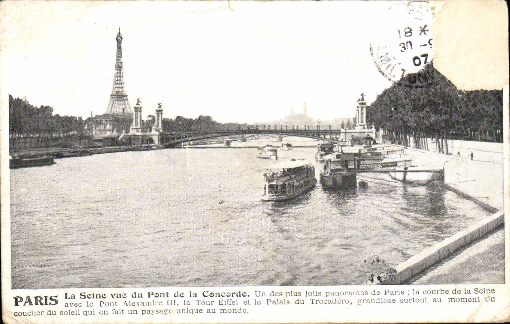 CPA Paris La Seine vue Du Pont de La Concorde Tour Eiffel