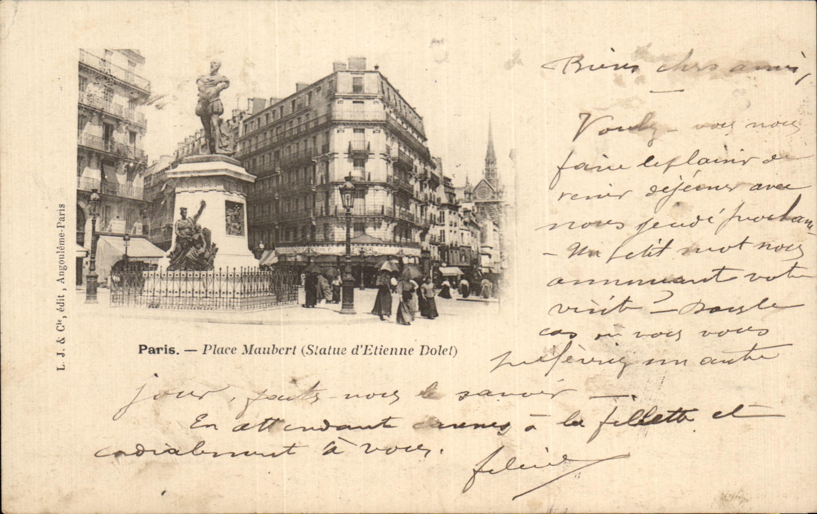 CPA Paris Places Maubert Statue Etienne Dolet