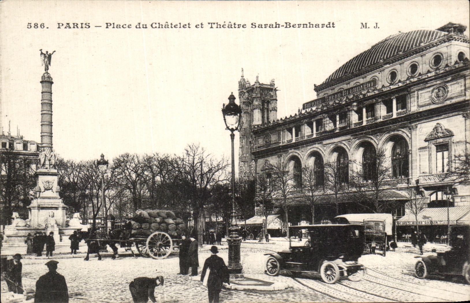 CPA Paris Places of Chatelet and Theater Sarah Bernhardt