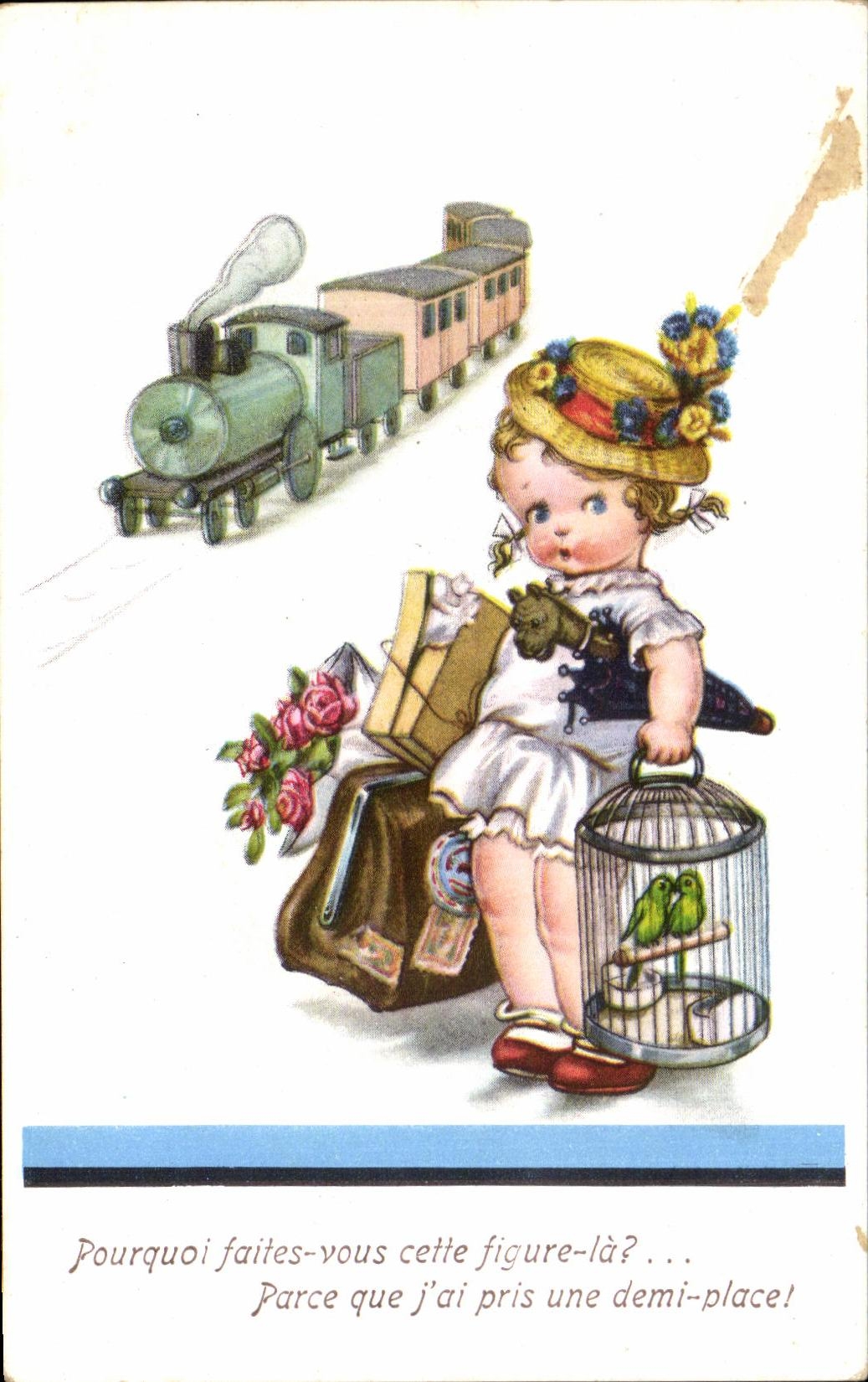 CPA Why made you this figure the Child Train Cage Birds