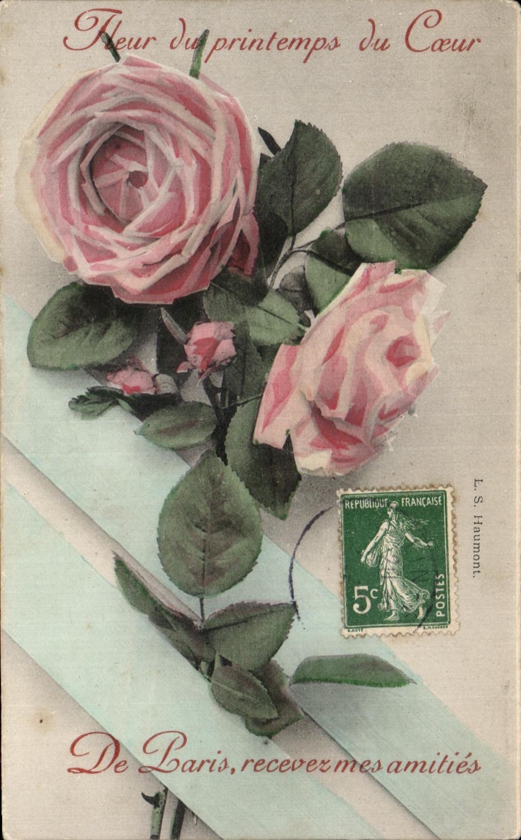 CPA Fleur del resorte del corazon de Paris reciben mis amistades de las rosas