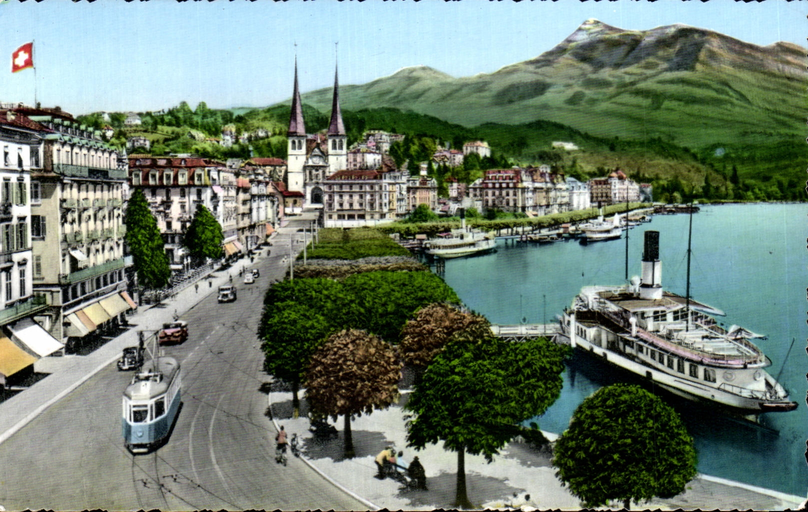 CPA Luzern Schweizerhofquai mit Rigi Bateau