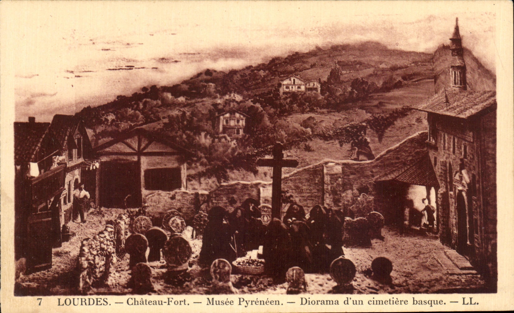CPA Lourdes Castle Fort Pyrenean Museum Diorama of a Basque cemetery