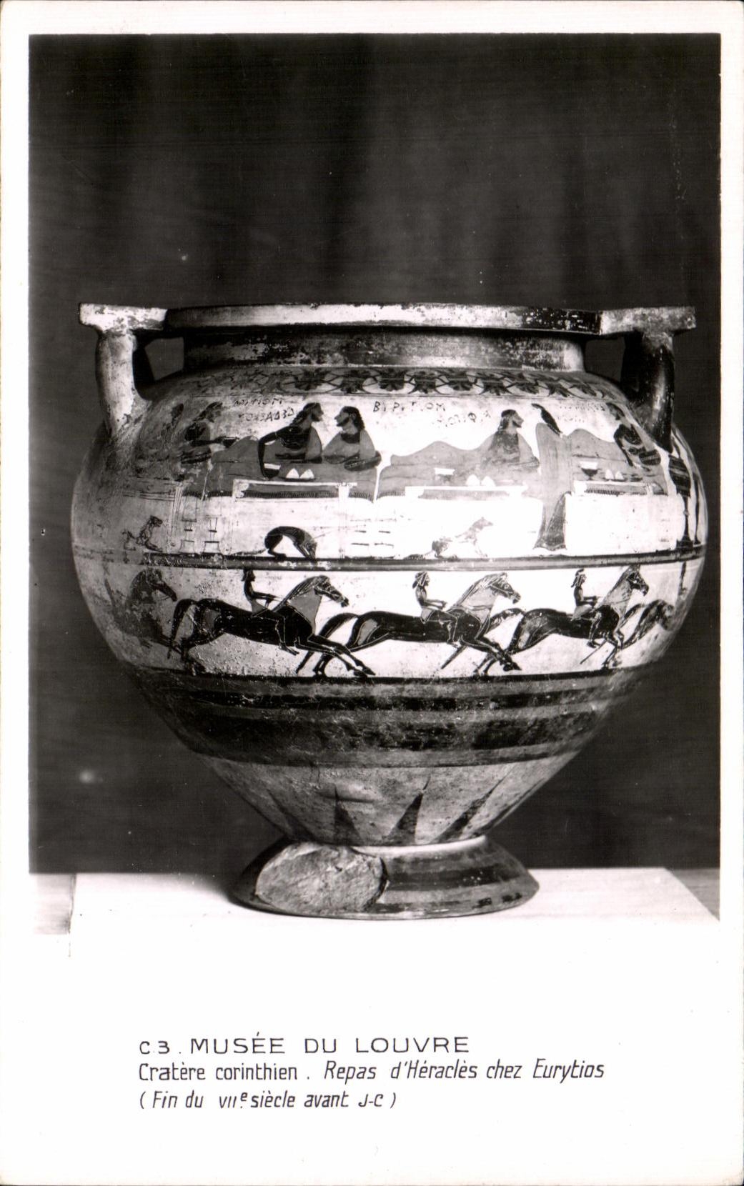 Museo de CPSM de la comida Corinthian del crater del Louvre de Heracles en Eurytios