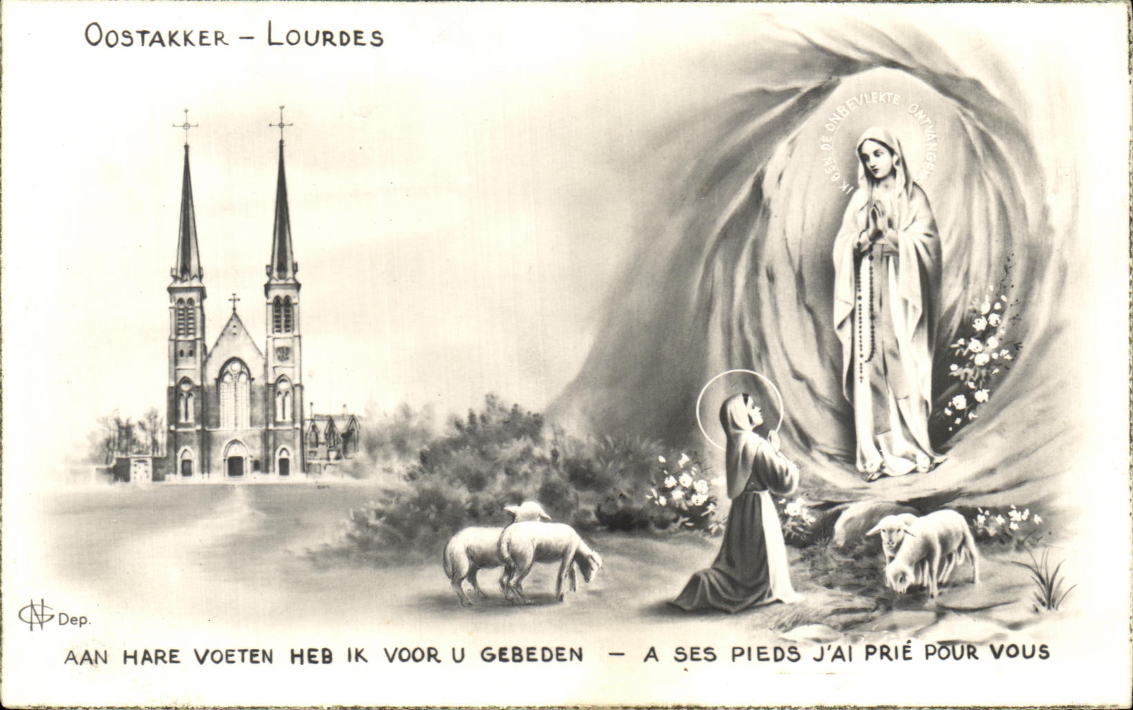 CPA Oostakker Lourdes Aan Hare Voeten Heb Ik Voor has its magpies I have rpie for you Moutons