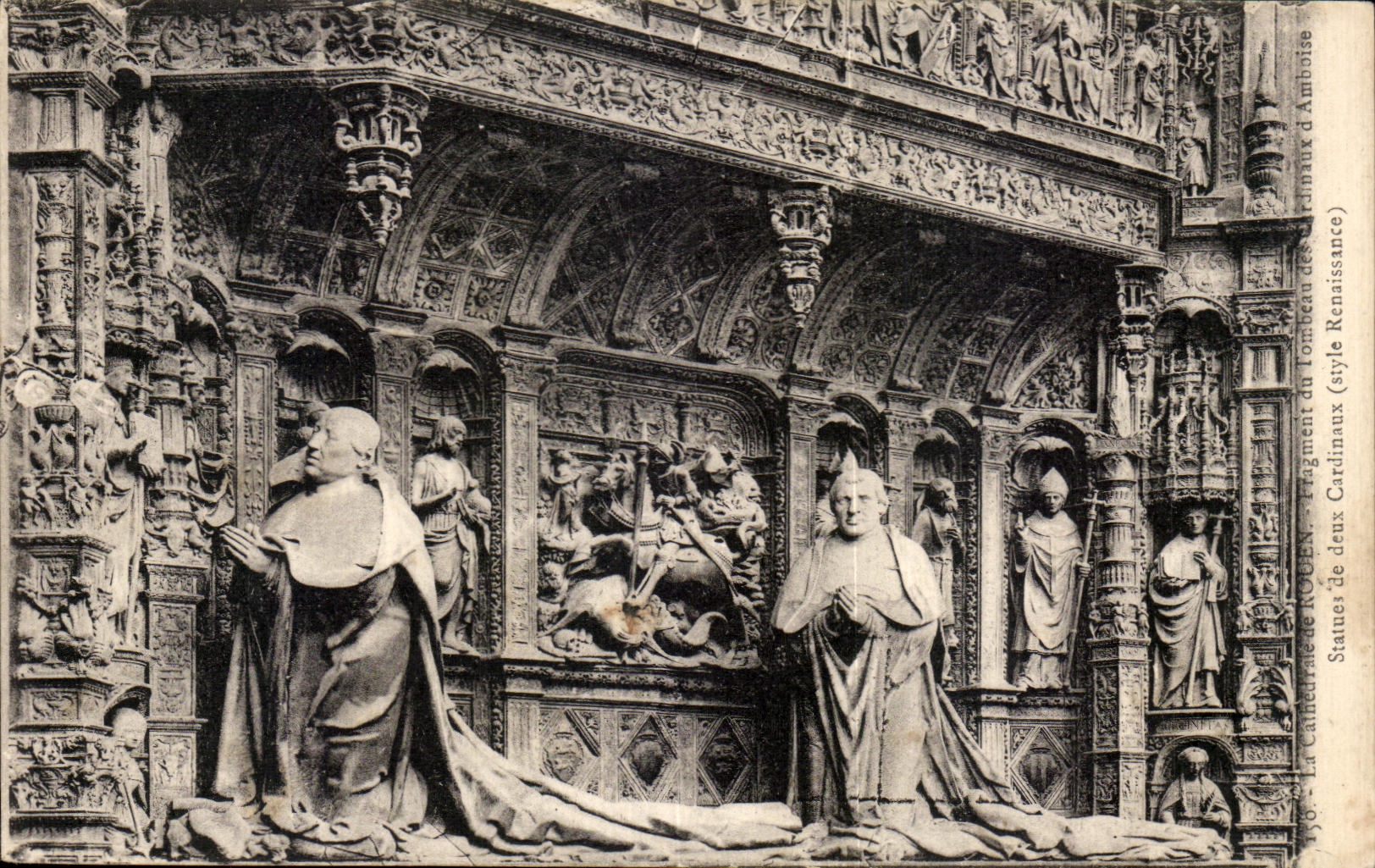 CPA the cathedral of Rouen Statues of the two cardinals