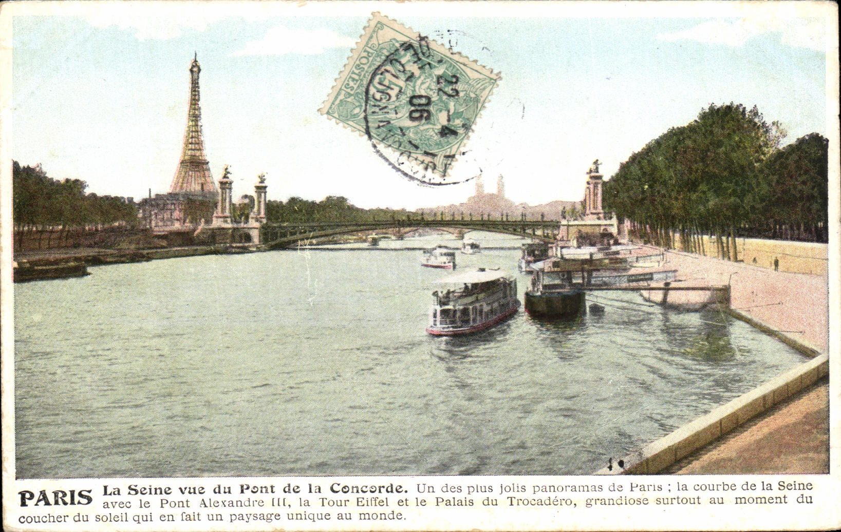 CPA Paris the Seine seen of the Bridge of the Harmony One of the prettiest panoramas of Paris Barges