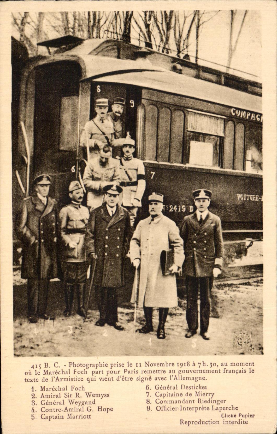 CPA Marshal Foch Admiral to sir R General Wemyss Weygand Against Admiral G Hope Captain Marriott Militaria