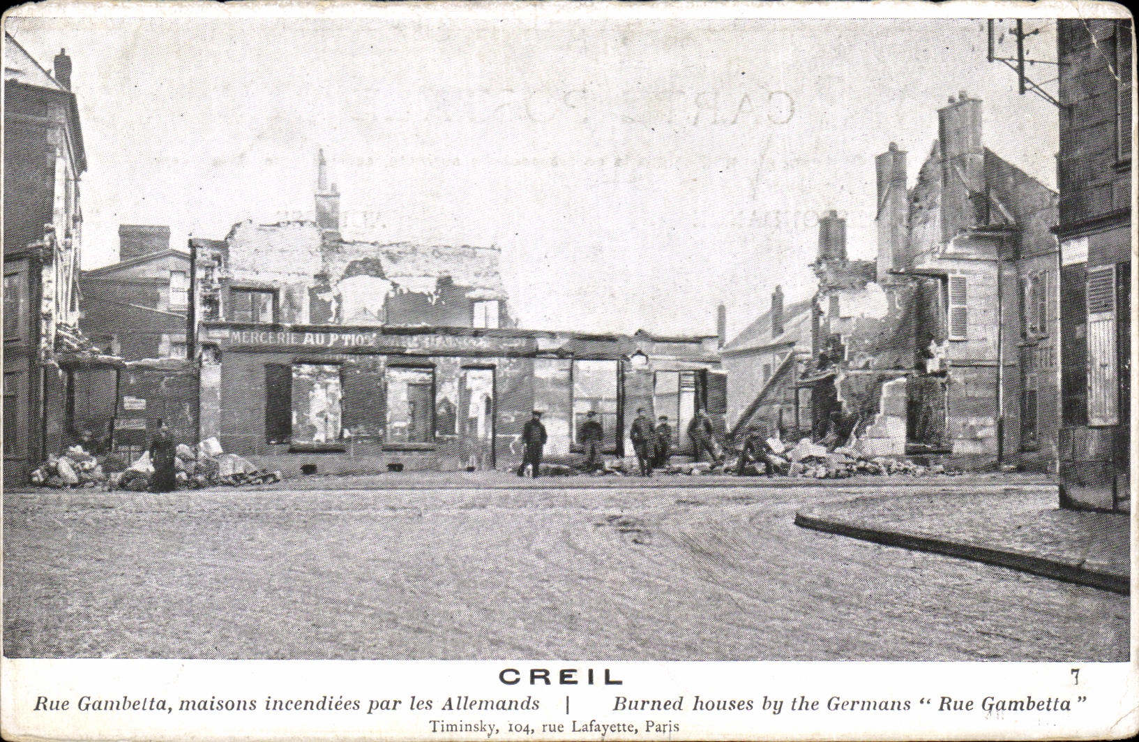 CPA Creil Rue Gambella Maisons incendiees par les Allemands