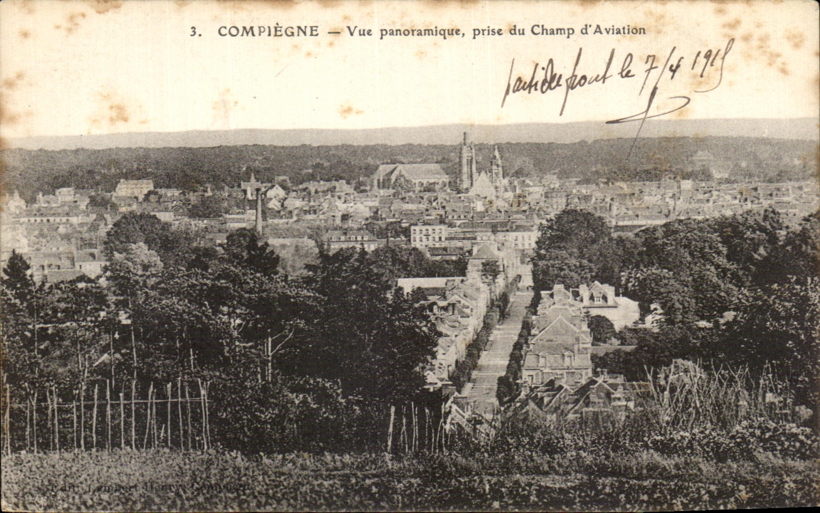 CPA Panoramic Compiegne Vur catch of the Airfield