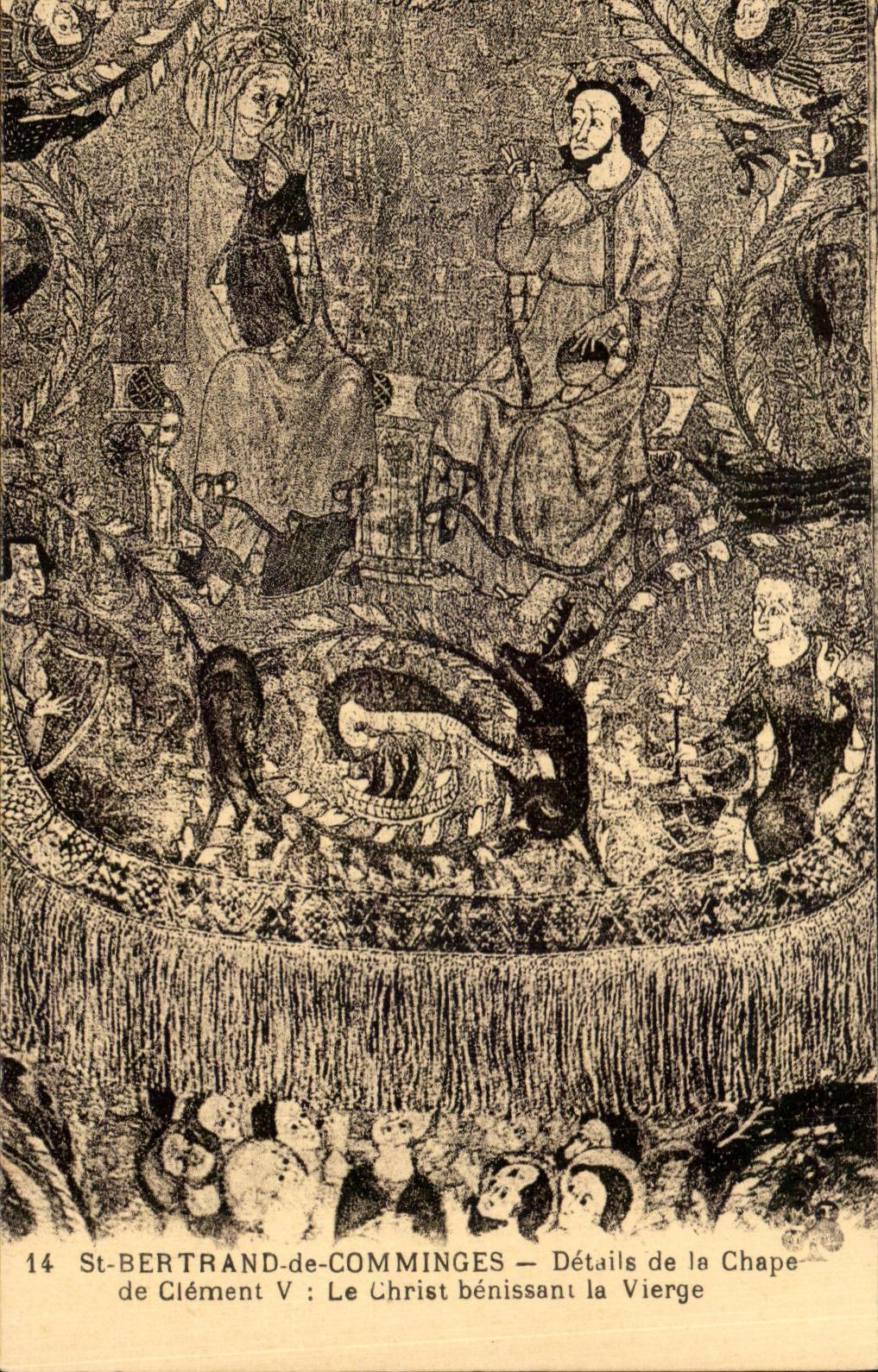 CPA St Beltran de Comminges Details de la cubierta de Clement Cristo que bendice a la Virgen