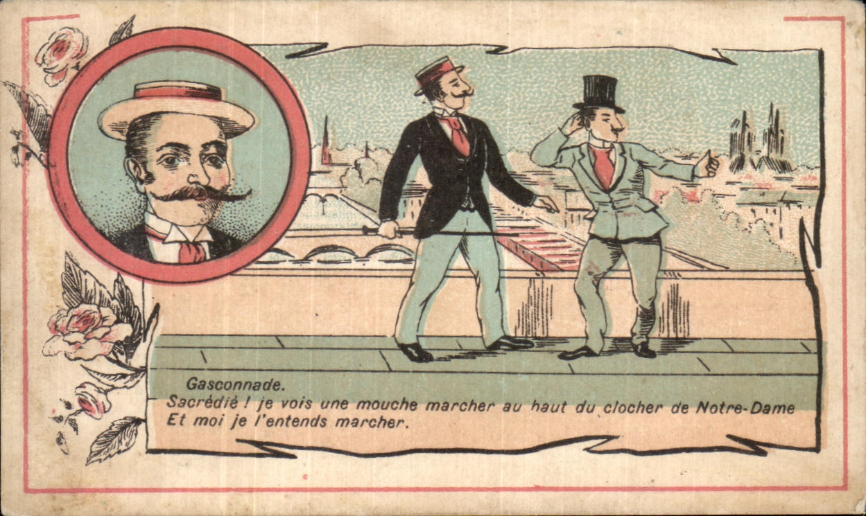 Chromo Gasconnade Sacredie je vois une mouche marcher au haut du clocher de Notre Dame Coco d'Espagne Coco d'Alsace