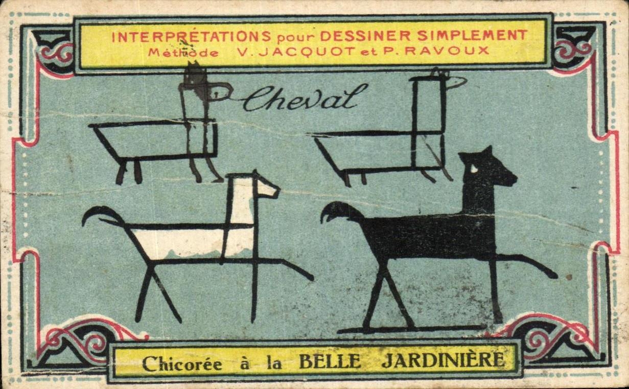 Chromo Chicoree Belle Jardiniere Cheval Pastilles Chausson