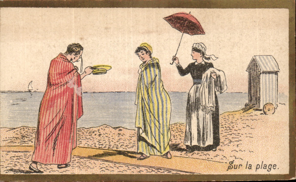 Chromo Sur la Plage A Francois les Bas bleus Ganterie Leduc FAubourg Montmartre Paris Eglise Notre Dame de Lorette