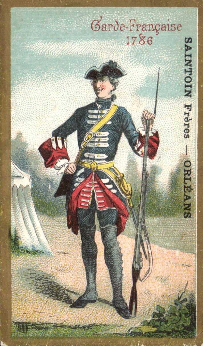Chromo Saintoin Preres orleans Garde francaise Militaria 1786