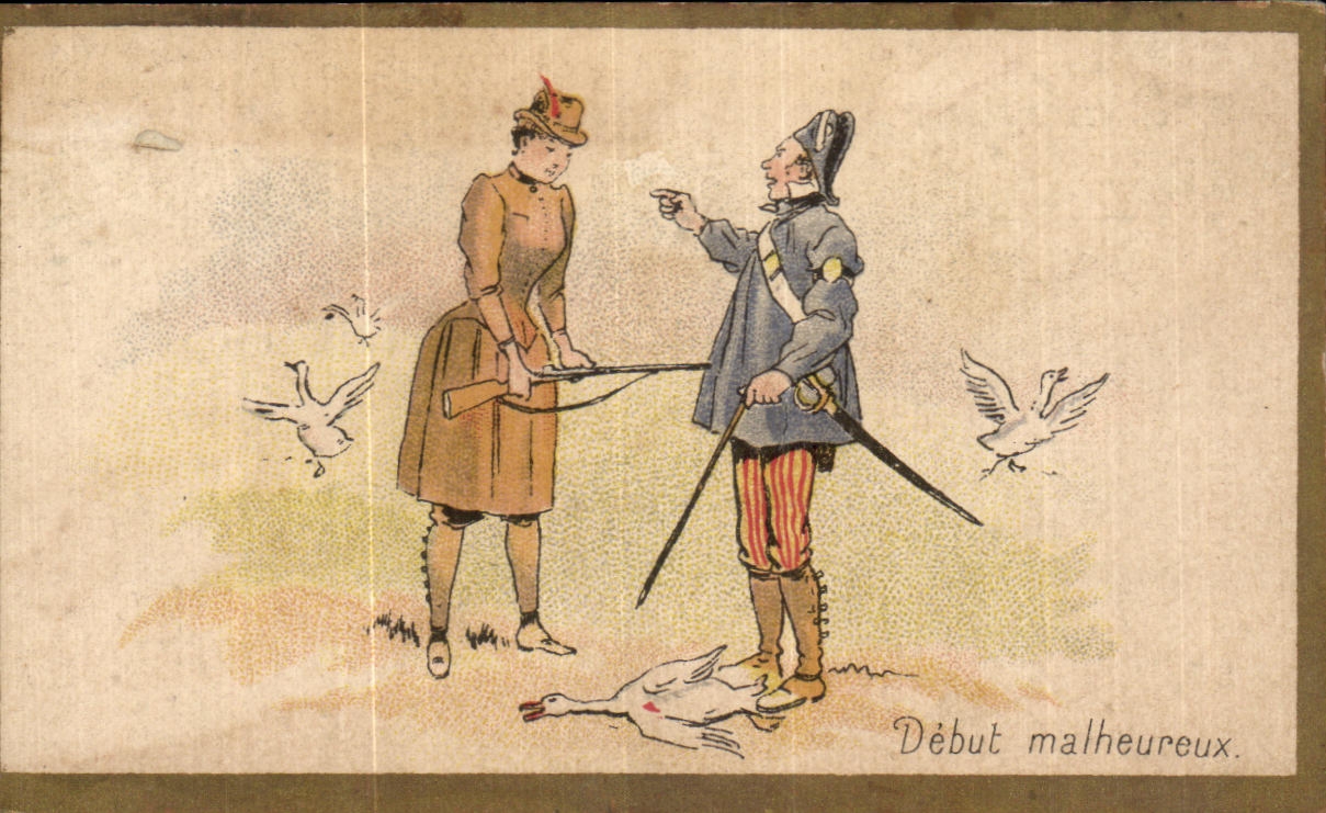 Chromo A Francois Les Bas Bleus Specialite de Flanelles en pieces et contectionees Chasseur Chasse