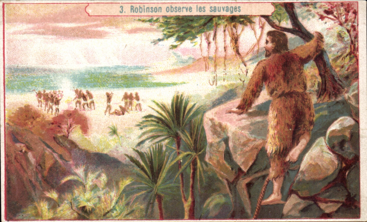 Chromo Robinson Observe Les Sauvages Moka leroux