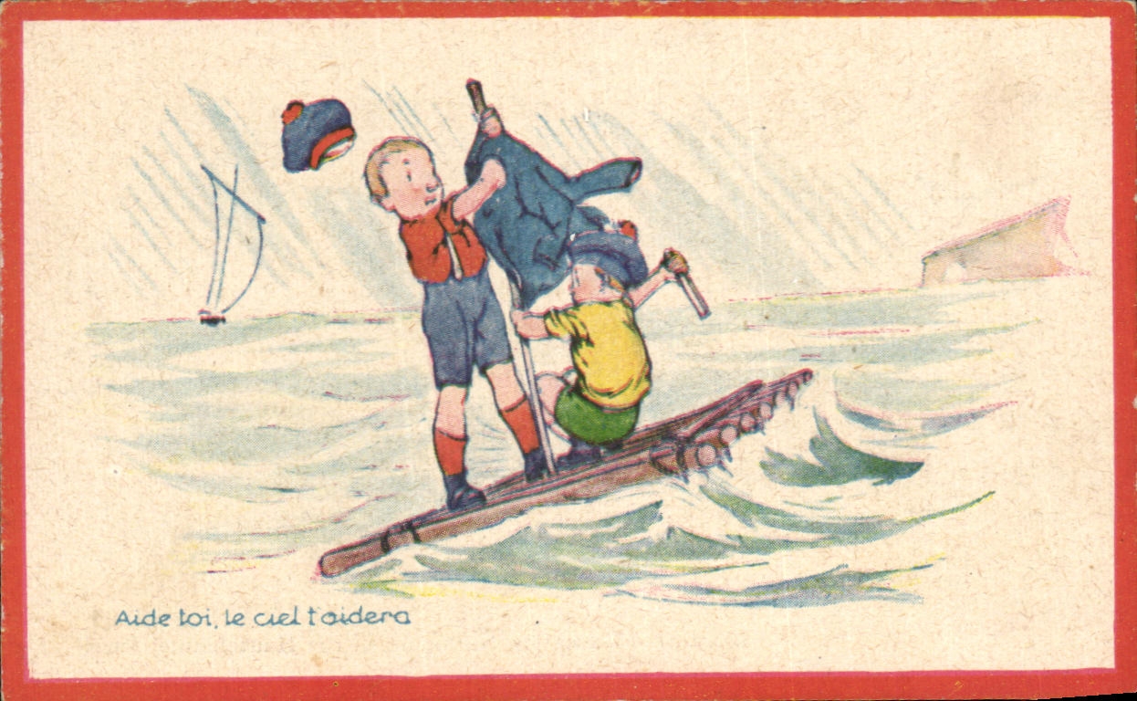 Chromo Aide toi le ciel t'aidera Barque Enfant Radeau 