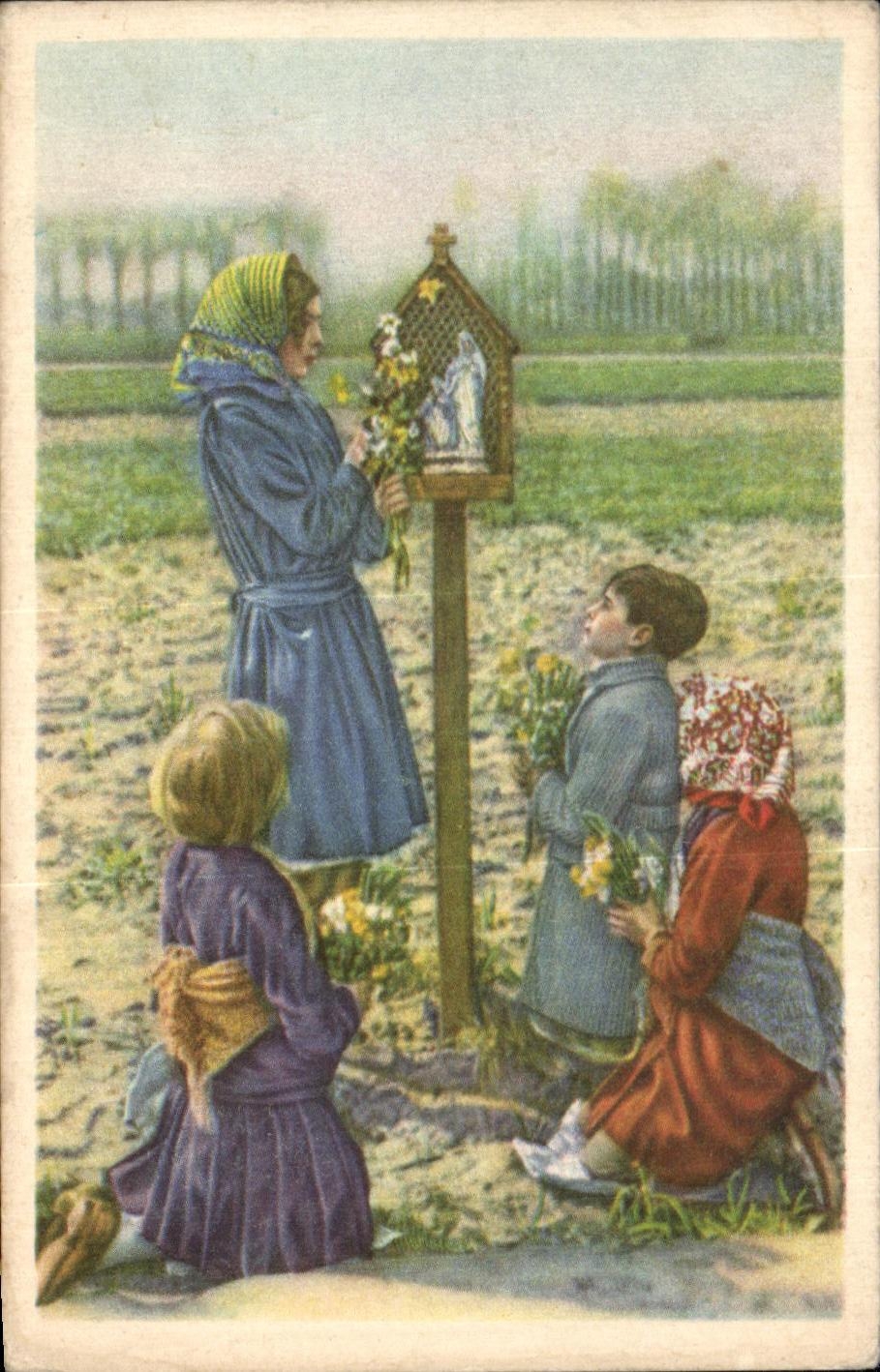 Belgian Image Folklore the good Belgian Chocolate Teralphene the pilgrimage of the Annunciation the children decorate flowers