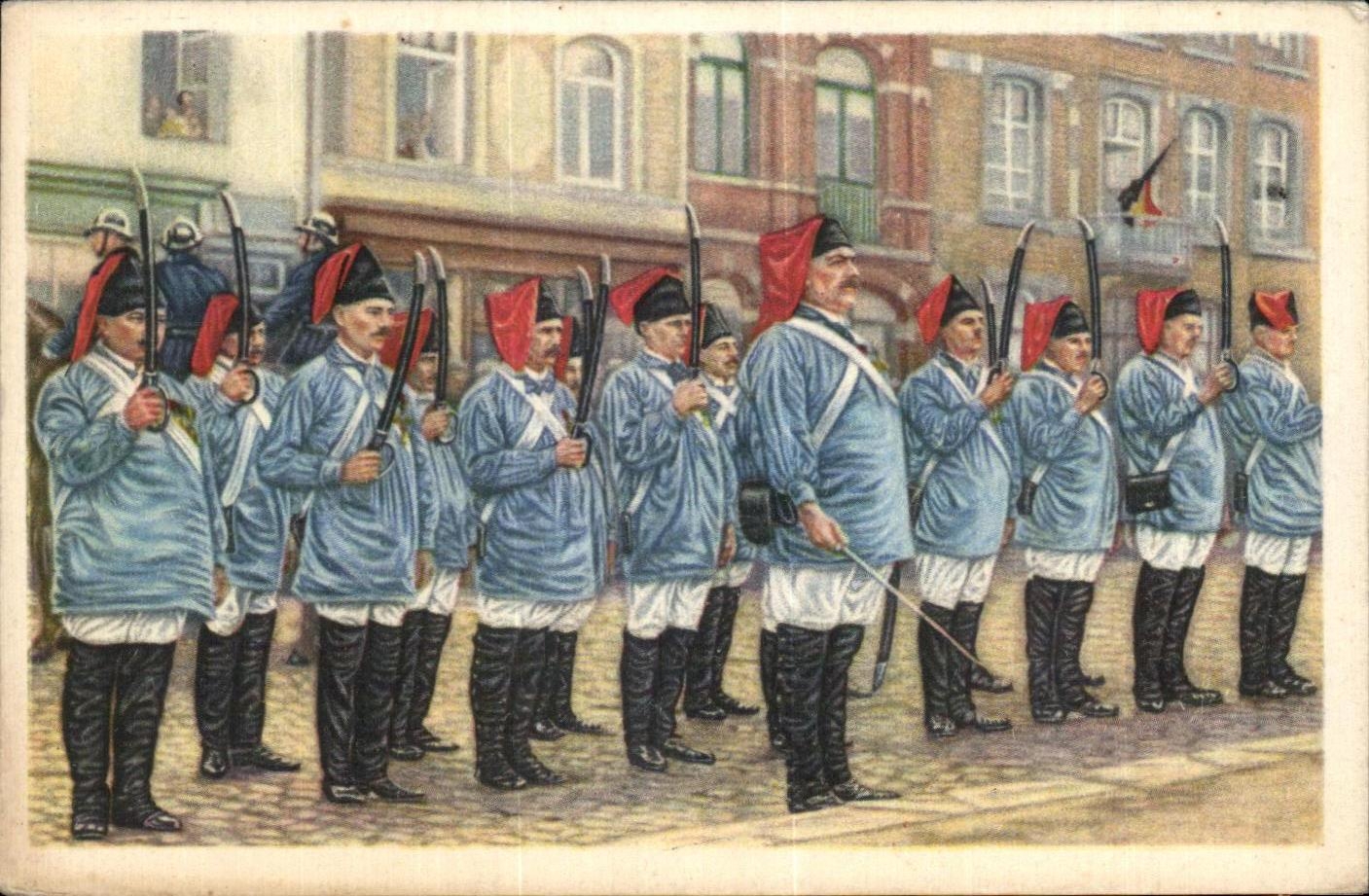 Image Collection de Folklore Belge Cote d'or Thuin Le groupe des combattants de 1830 dans la marche de Saint Roch