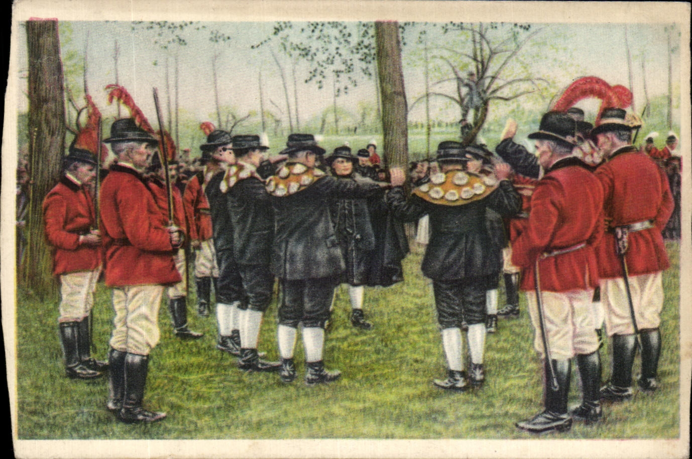 Belgian Image Folklore Saint Dimensions of gold Russon the play of Evermard the saint and his/her companions sing a canticle