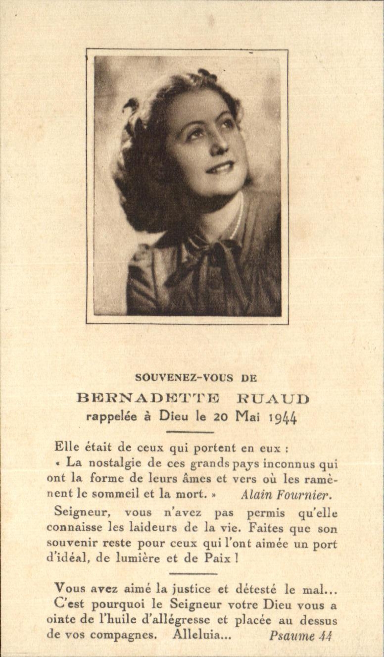 Holy picture Bernadette Ruaud