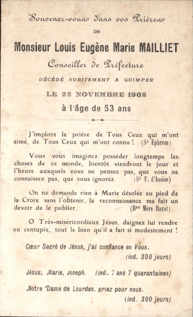 Holy picture Mr Louis Eugene Marie Malliet