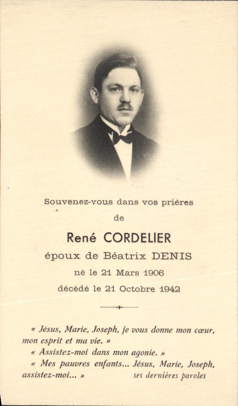 Holy picture Rene Cordelier