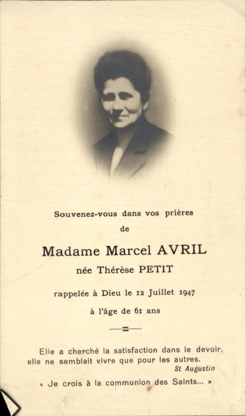 Holy picture Mrs Marcel small Therese April