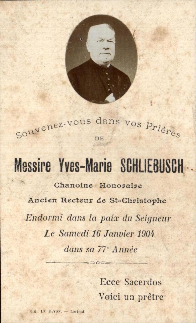 Holy picture Yves Marie Schliesbusch Canon honorary Former vice-chancellor of Saint Christophe